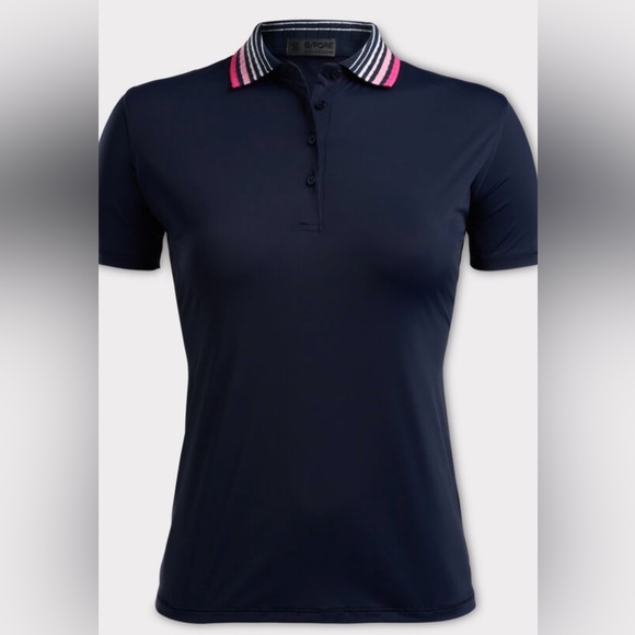 G/FORE Tops - G/FORE Navy and Pink Trim Polo Shirt-XS NWOT